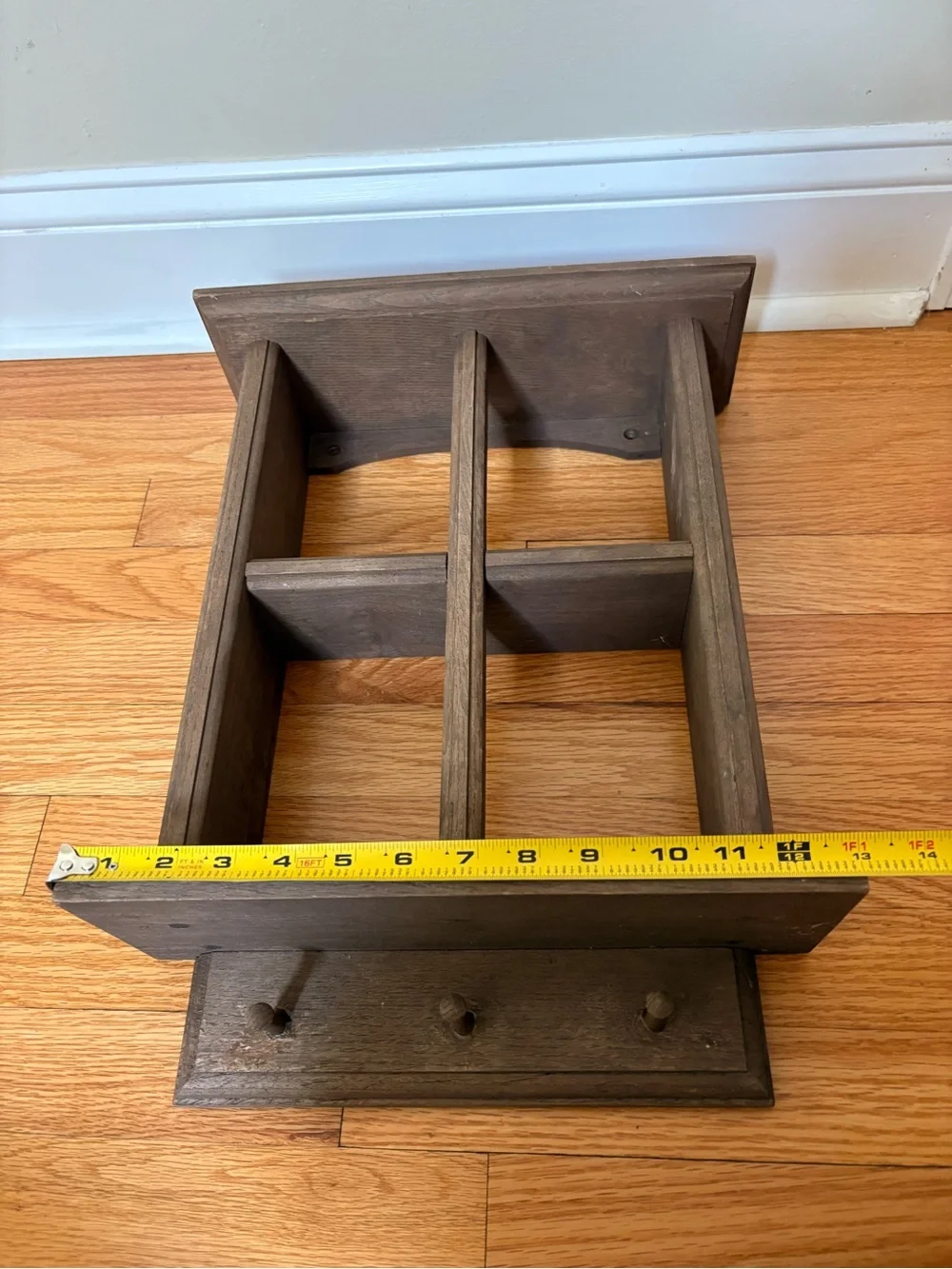 Rustic Brown Wall Shelf with Window-Style Design